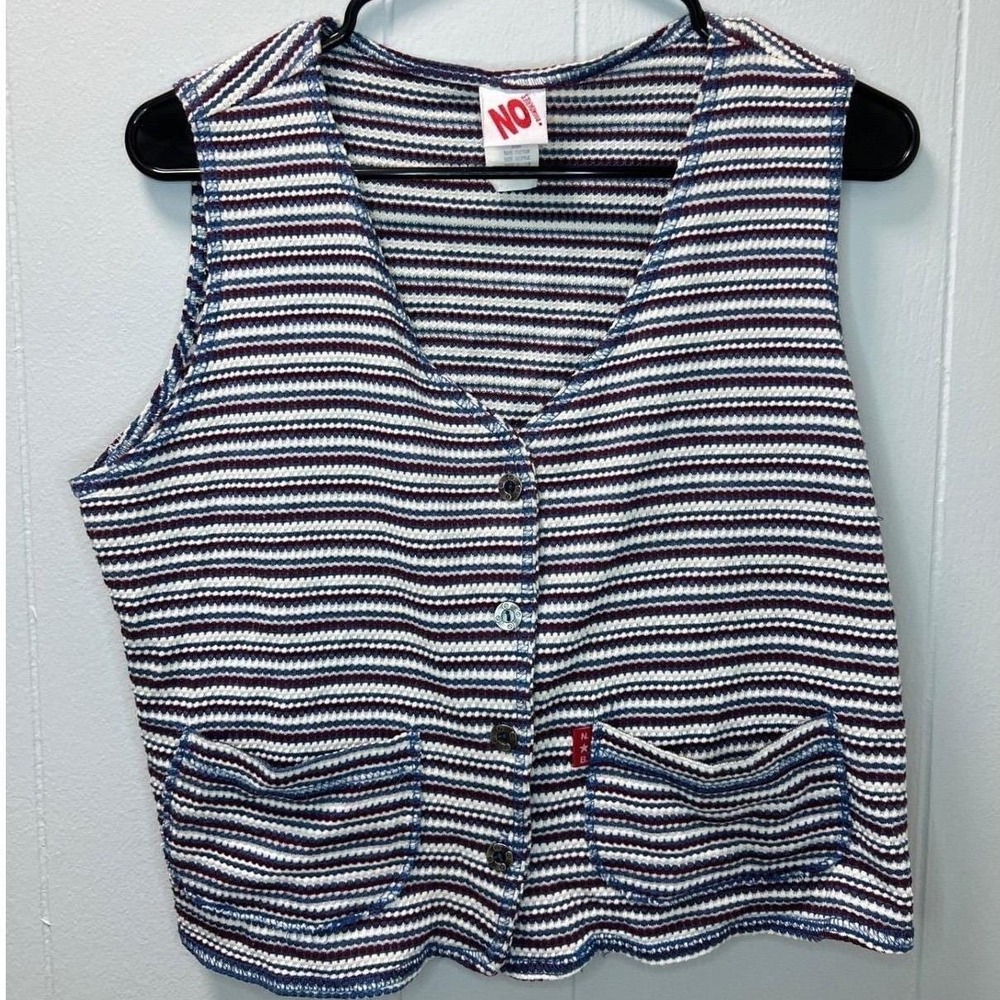 Vintage 1990s Striped Waffle Knit Button Front Sweater Vest Size M Indie Sleaze